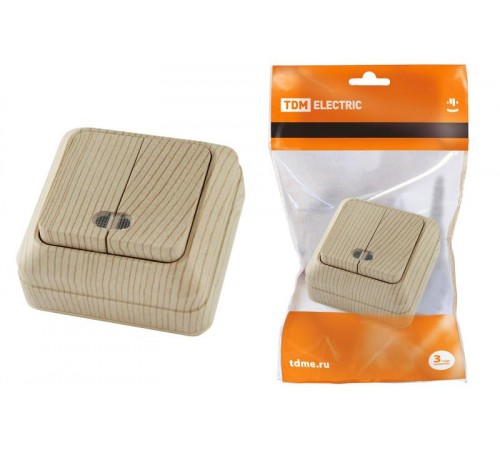 Выключатель 2-кл. открытой установки с подсветкой IP20 10А, сосна "Ладога"   SQ1801-0046  TDM