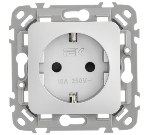 FLITE Розетка с заземлением со шторками быстрозажимные клеммы 16А РСш11-1-ФлА алюминий  FI-R14-16-1-K47  IEK