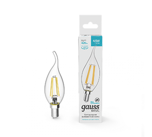 Лампа светодиодная Basic Filament Свеча на ветру 4,5W 420lm 4100К Е14 LED 1/10/50  1041125  Gauss