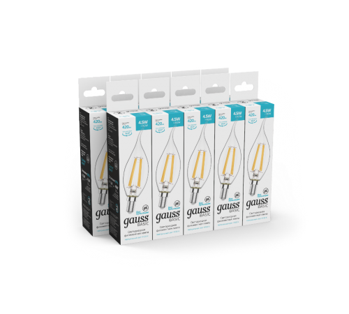Лампа светодиодная Basic Filament Свеча на ветру 4,5W 420lm 4100К Е14 LED 1/10/50  1041125  Gauss