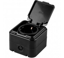 PST16-21-44 Розетка 1-местная с/з, 250В, 16А, IP44, черный (RA 16-211-Ч)  32741  STEKKER