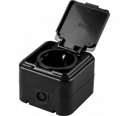 PST16-21-44 Розетка 1-местная с/з, 250В, 16А, IP44, черный (RA 16-211-Ч)  32741  STEKKER