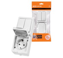 Блок (вертикальный) выключатель 2-кл. + розетка 2П+З с з/ш БКВР IP54 белый "Вуокса"  SQ1803-1013  TDM