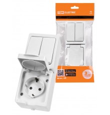 Блок (вертикальный) выключатель 2-кл. + розетка 2П+З с з/ш БКВР IP54 белый "Вуокса"  SQ1803-1013  TDM