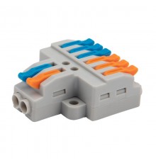 Клемма СМК 2х3 проходная разветвительная 2 полюса, с монтажной площадкой (1 ввод, 3 вывода на полюс) (50 шт./уп.)  07-5234  REXANT