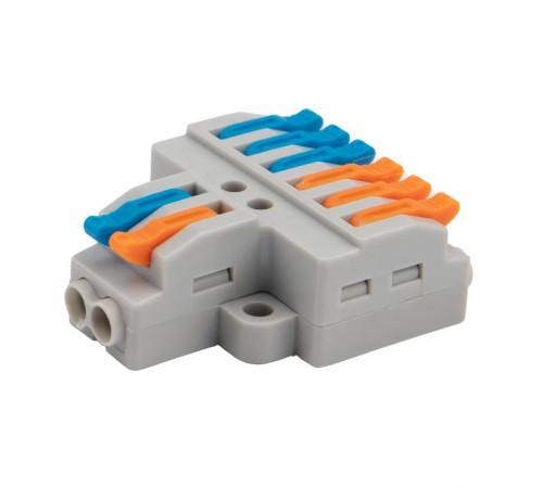 Клемма СМК 2х3 проходная разветвительная 2 полюса, с монтажной площадкой (1 ввод, 3 вывода на полюс) (50 шт./уп.)  07-5234  REXANT