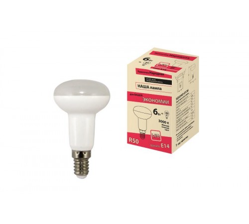 Лампа светодиодная R50 - 6 Вт-230 В -3000 К-E14 Народная  SQ0340-0136  TDM