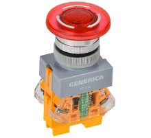 Кнопка D7-DZS "Грибок" d=22мм 1з+1р поворотная с подсветкой и фиксацией красная  BBG50-11DZS-3-11-K04-G  GENERICA