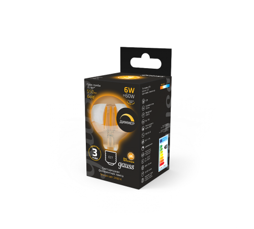 Лампа светодиодная Filament G95 6W 620lm 2400К Е27 golden диммируемая  105802006-D  Gauss