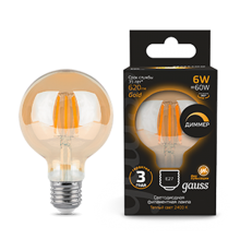 Лампа светодиодная Filament G95 6W 620lm 2400К Е27 golden диммируемая  105802006-D  Gauss