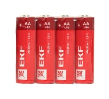 Батарейка алкалиновая типа АА(LR6) шринк 4шт.  LR6-SR4  EKF