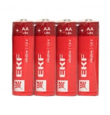 Батарейка алкалиновая типа АА(LR6) шринк 4шт.  LR6-SR4  EKF