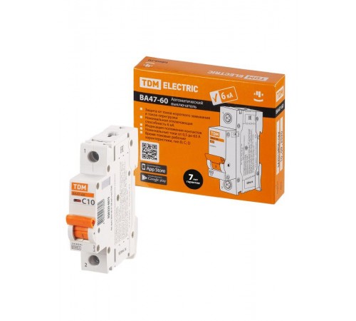 Выключатель автоматический однополюсный ВА47-60 1Р 10А 6кА х-ка С  SQ0223-0075  TDM