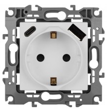 Розетка  Серия 12 12-4108-01М 2P+E 16A-250В со шторками с USB type-A+C 5В-3А белый матовый  Б0067711  ЭРА