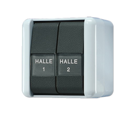 Выключатель для накладного монтажа сдвоенный с полем для надписи IP44  805NAW  Jung