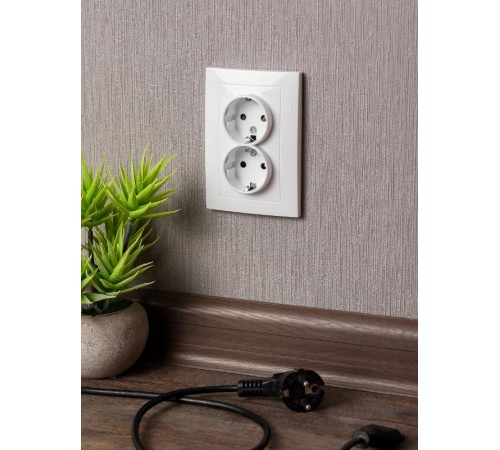 Валенсия розетка 2-местная с/з 16А белая с защ. штор. EKF PROxima   EWR16-128-10   EKF