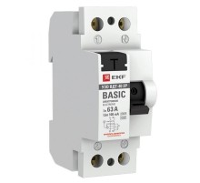 Выключатель дифференциальный (УЗО) ВД-40 2P 63А/100мА (электронное) Basic  elcb-2-63-100e-sim  EKF