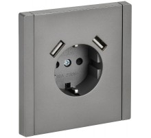 FORTE&PIANO Розетка с заземлением, со шторками в/к 16А USB A+A 3,1А FP545 сталь  FP-R14-16-U21-D31-K46  IEK