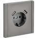 FORTE&PIANO Розетка с заземлением, со шторками в/к 16А USB A+A 3,1А FP545 сталь  FP-R14-16-U21-D31-K46  IEK