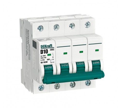 Выключатель автоматический без теплозащиты четырехполюсный ВА-103М 4P 10А характеристика D 6кА  12564DEK  Dekraft