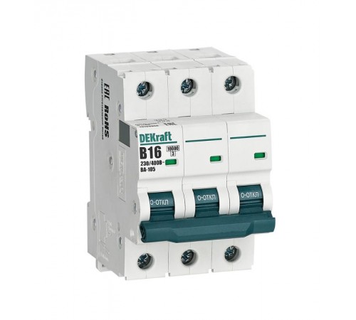 Выключатель автоматический трехполюсный ВА-105 16А B 10кА  13129DEK  DEKraft