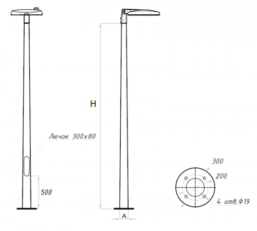 Осветительный комплекс SKYLINE LED 60W DW 827 RAL9005 I-POLE 5M  (в комплекте ЗДФ)  4707000240  Световые Технологии