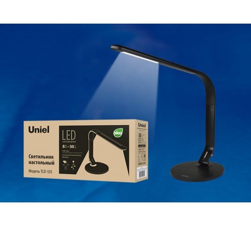 Светильник настольный TLD-555 Black/LED/500Lm/5500K/Dimmer/USB 8W сенсор Черный  UL-00003648  Uniel