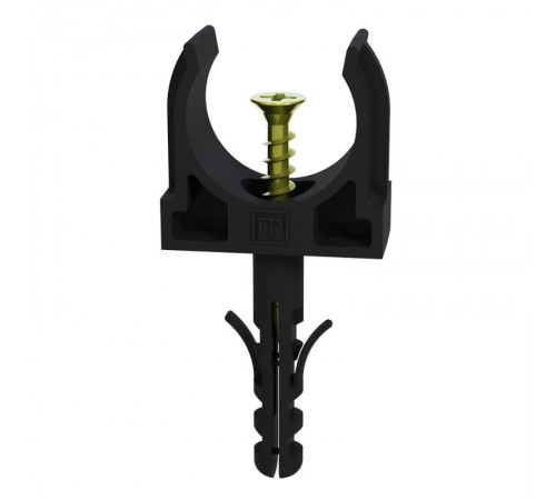 Крепеж-клипса с дюбелем и саморезом черная д32 (25шт/500шт уп/кор)  PR13.0222  Промрукав