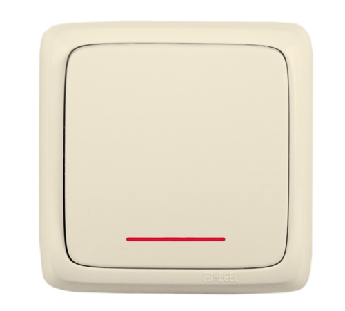 Выключатель открытой установки, одноклавишный, с индикацией, с изолирующей пластиной, цвет слоновая кость  ВА10-114-01  HEGEL