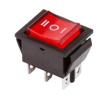 Выключатель клавишный 250V 15А (6с) ON-OFF-ON красный с подсветкой и нейтралью  36-2390  REXANT