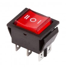 Выключатель клавишный 250V 15А (6с) ON-OFF-ON красный с подсветкой и нейтралью  36-2390  REXANT