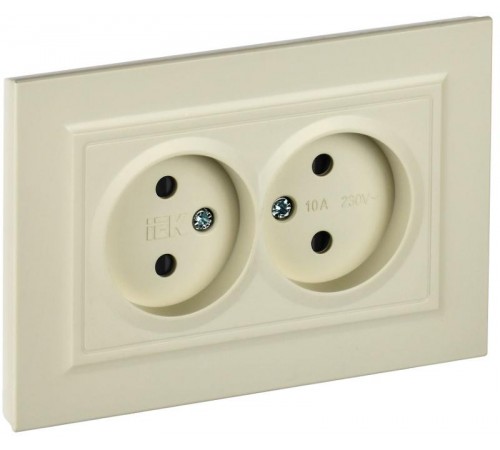 BRITE Розетка 2-ая без заземления со шторками 10А в сборе РСш12-2-БрКр бежевый  BR-R23-10-K10-F  IEK