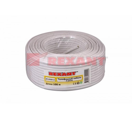 Кабель телефонный 4 жилы, 100 м., белый (CCA), (ШТЛП-4)  01-5101-3  REXANT