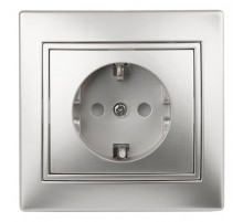 1-206-03 Intro Розетка 2P+E Schuko со шторками, 16А-250В, IP20, СУ, Plano, алюминий  Б0030074  Intro