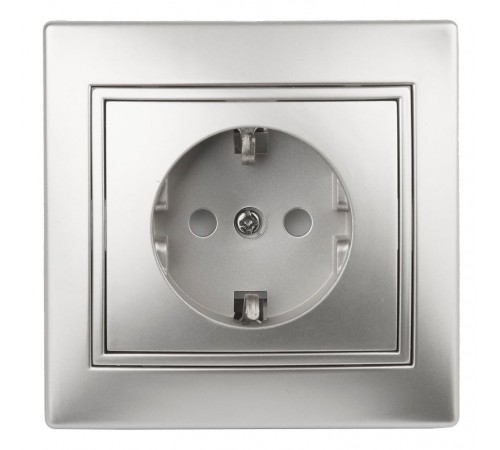 1-206-03 Intro Розетка 2P+E Schuko со шторками, 16А-250В, IP20, СУ, Plano, алюминий  Б0030074  Intro