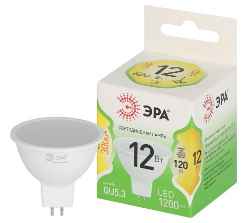 Лампа светодиодная  GREEN LINE LED MR16-12W-830-GU10 GL GU10 12 Вт софит теплый свет  Б0067058  ЭРА