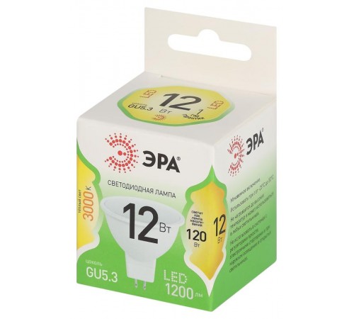 Лампа светодиодная  GREEN LINE LED MR16-12W-830-GU10 GL GU10 12 Вт софит теплый свет  Б0067058  ЭРА