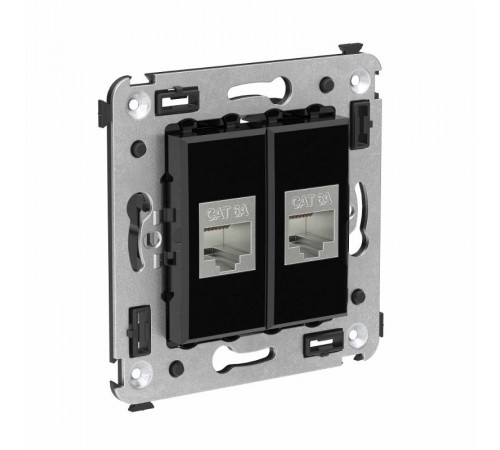 Компьютерная розетка RJ-45 без шторки в стену, кат.6А двойная экранированная, "Avanti", "Черный квадрат"  4402774  DKC
