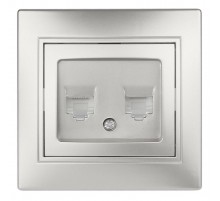 1-304-03 Intro Розетка информационная 2xRJ45, СУ, Plano, алюминий  Б0043243  Intro