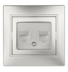 1-304-03 Intro Розетка информационная 2xRJ45, СУ, Plano, алюминий  Б0043243  Intro