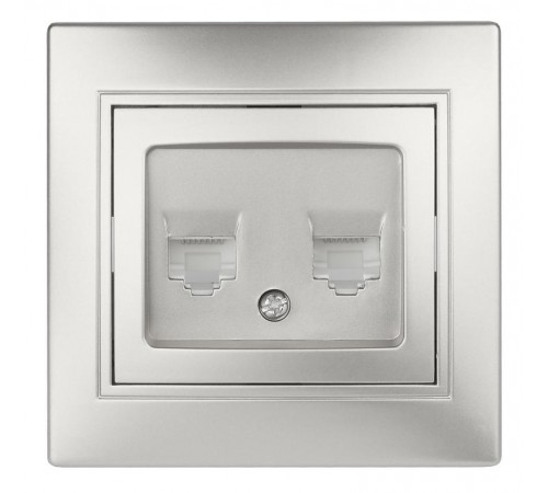 1-304-03 Intro Розетка информационная 2xRJ45, СУ, Plano, алюминий  Б0043243  Intro