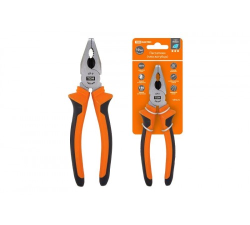 Пассатижи (плоскогубцы), с двухкомпонентными рукоятками, CR-V сталь, 180 мм, серия "Алмаз"  SQ1010-0202  TDM