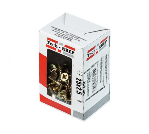 Саморезы универсальные 25х2,5 мм (200 шт) желтые - коробка с окном ( 0,117 кг)  102222  Tech-KREP