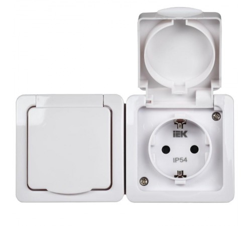 ГЕРМЕС PLUS белый Розетка 2-местная О/У с/ с крышкой РСб22-3-ГПБб IP54  ERMP22-K01-16-54-EC  IEK