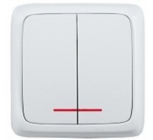 Выключатель открытой установки, двухклавишный, с индикацией, с изолирующей пластиной, цвет белый  ВА10-154  HEGEL