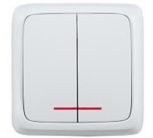 Выключатель открытой установки, двухклавишный, с индикацией, с изолирующей пластиной, цвет белый  ВА10-154  HEGEL