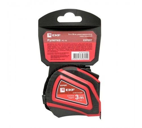 Рулетка измерительная РС-10 (3 м х 16 мм) Autostop Магнит EKF Expert  rs-10-3-16-quad  EKF