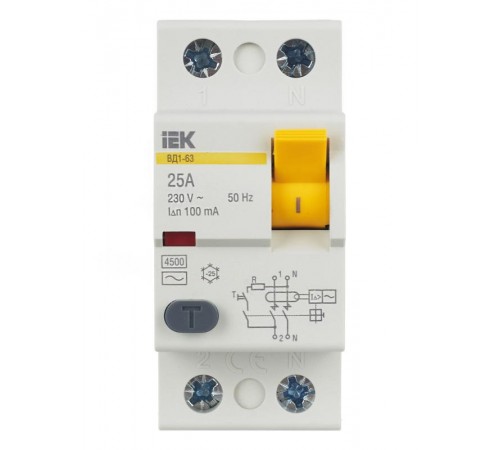 Выключатель дифференциальный (УЗО) ВД1-63 2п 25А 100мА тип AC  MDV10-2-025-100  IEK