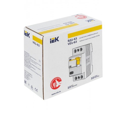 Выключатель дифференциальный (УЗО) ВД1-63 2п 25А 100мА тип AC  MDV10-2-025-100  IEK