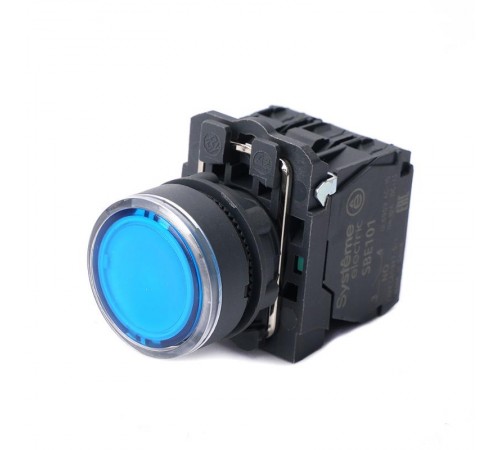 Кнопка SB5 с подсвет в сборе модуль 22мм синяя пластик 230-240ВAC 1НО+1НЗ  SB5AW36M5  SE